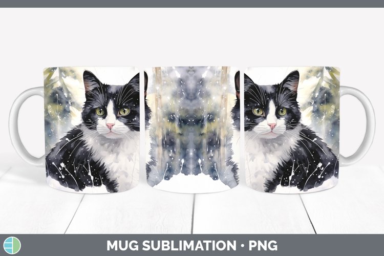 Winter Snow Tuxedo Cat Mug Wrap Sublimation Coffee Cup Desig