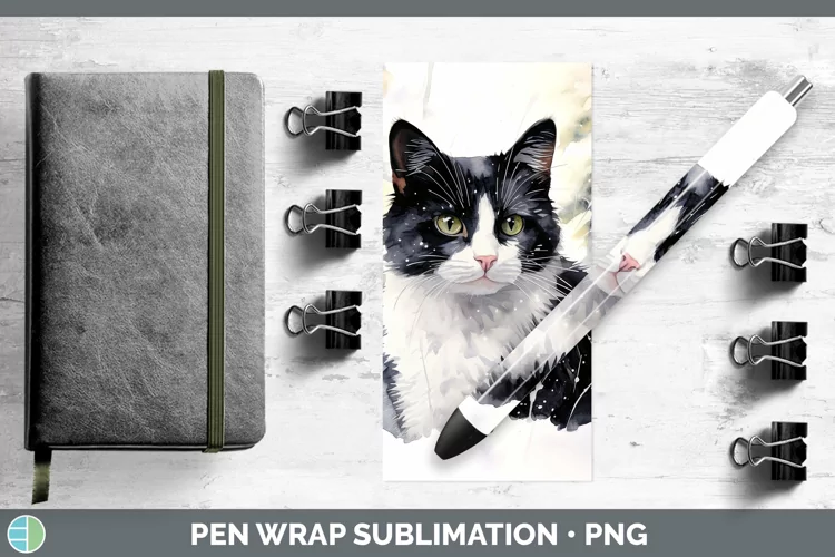 Winter Snow Tuxedo Cat Pen Wrap Sublimation Pen Designs
