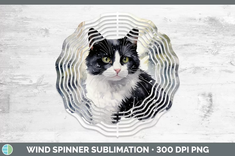 Winter Snow Tuxedo Cat Wind Spinner Sublimation Spinner Desi