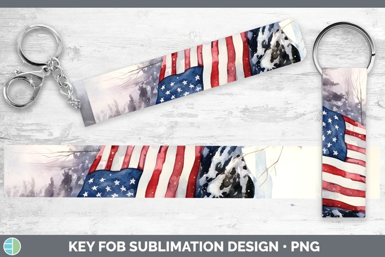 Winter Snow USA Flag Key Fob Sublimation Wristlet Designs