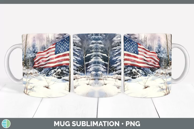 Winter Snow USA Flag Mug Wrap Sublimation Coffee Cup Designs