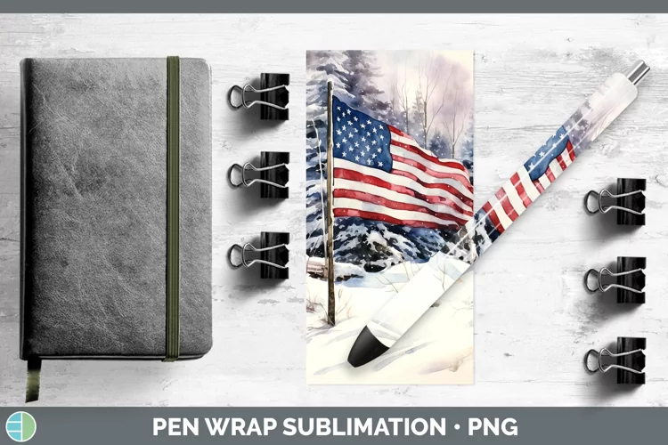 Winter Snow USA Flag Pen Wrap Sublimation Pen Designs