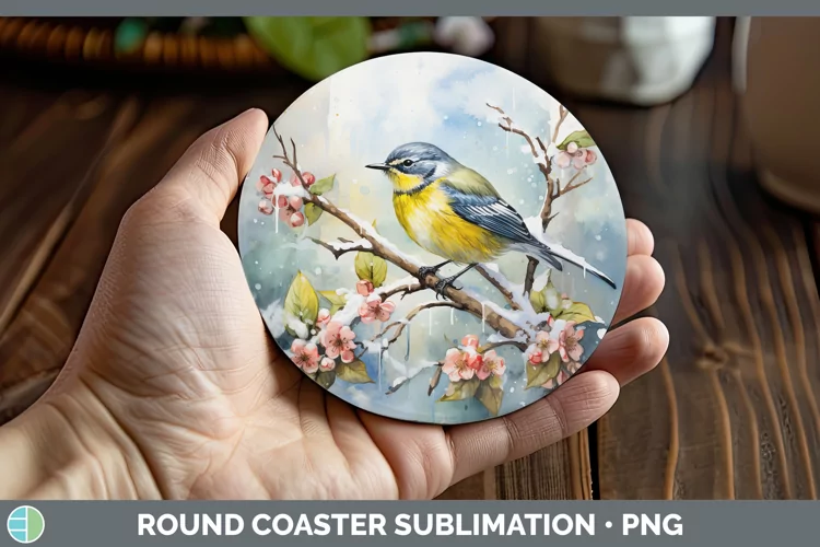 Winter Snow Warbler Round Coaster Sublimation Coaster Design