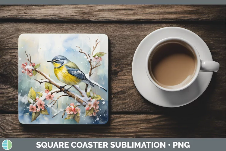 Winter Snow Warbler Square Coaster Sublimation Coaster Desig