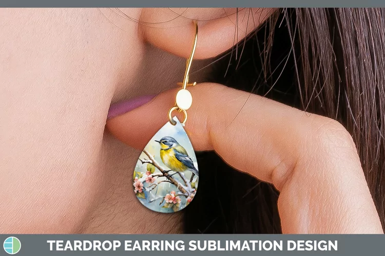 Winter Snow Warbler Teardrop Earrings Sublimation Earrings D