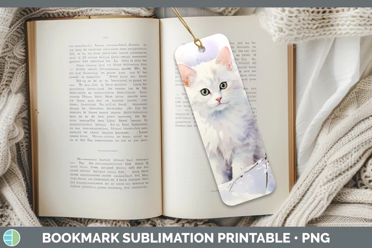 Winter Snow White Cat Bookmark Sublimation Printable Designs