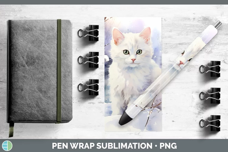 Winter Snow White Cat Pen Wrap Sublimation Pen Designs