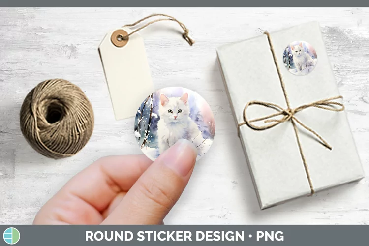 Winter Snow White Cat Stickers | Round Labels Designs