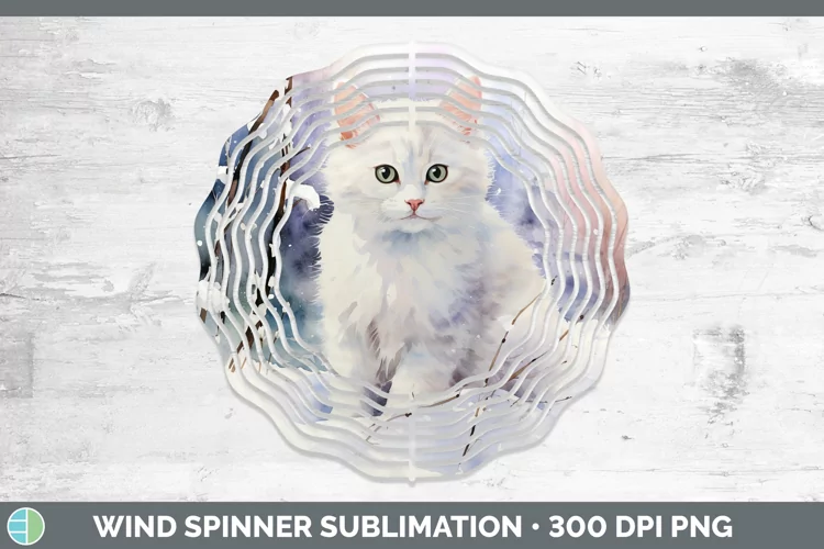 Winter Snow White Cat Wind Spinner Sublimation Spinner Desig