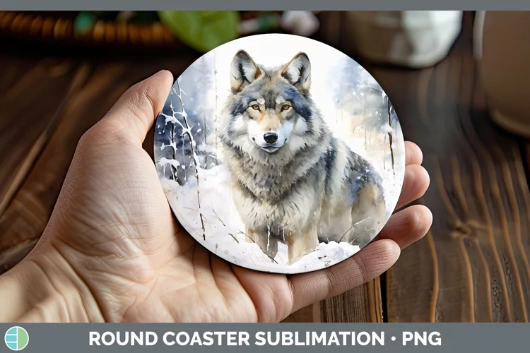 Winter Snow Wolf Round Coaster Sublimation Coaster Designs
