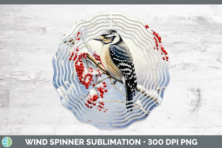 Winter Snow Woodpecker Downy Wind Spinner Sublimation Spinne