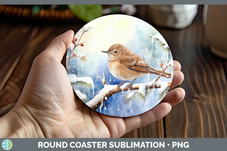 Winter Snow Wren Round Coaster Sublimation Coaster Designs