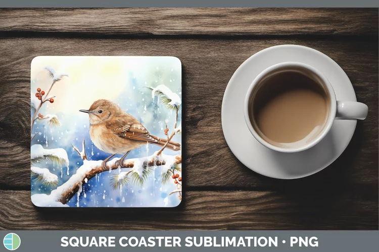 Winter Snow Wren Square Coaster Sublimation Coaster Designs
