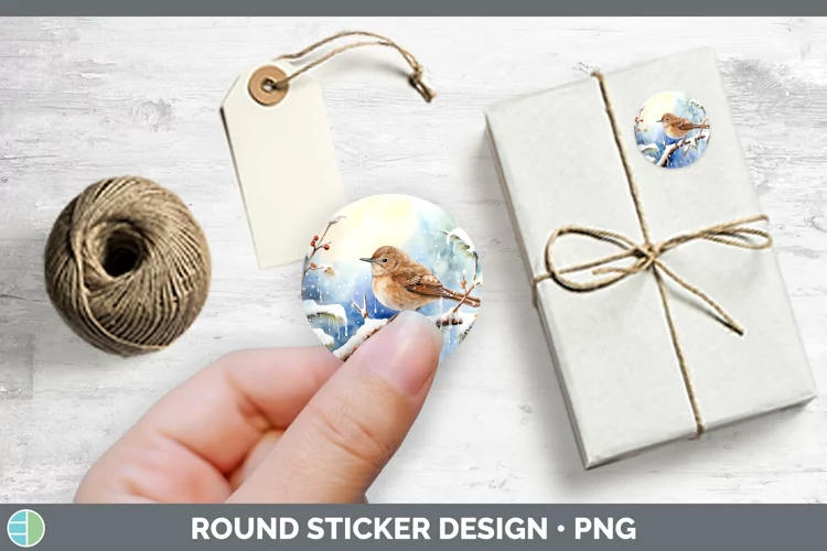 Winter Snow Wren Stickers | Round Labels Designs