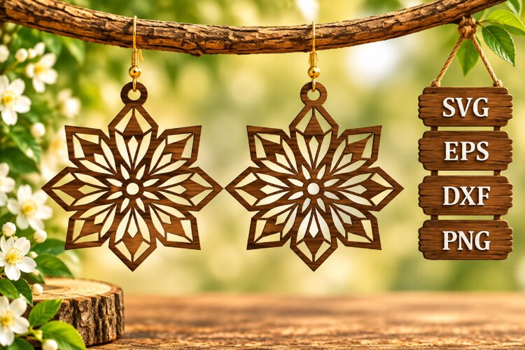 Winter Snowflake Earring Wood Laser SVG example image 1