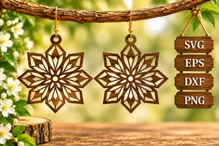 Winter Snowflake Earring Wood Laser SVG