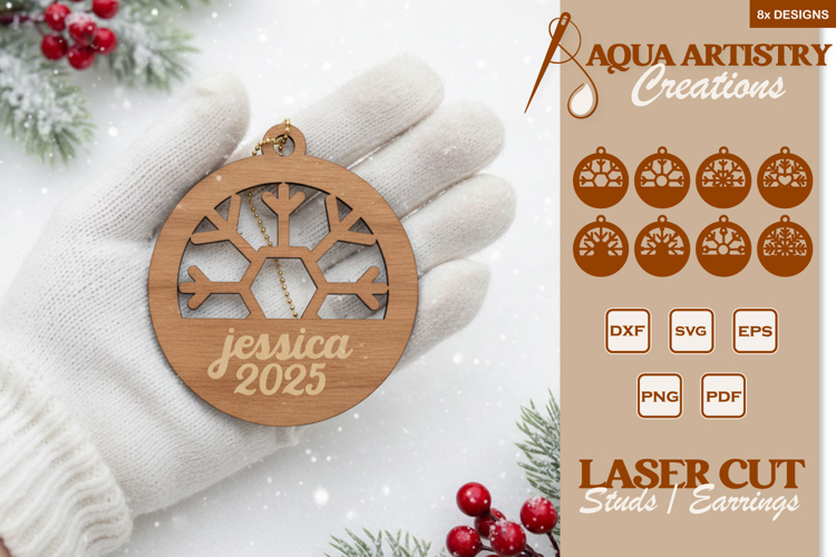 8x Snowflake Ornaments Laser Cut File Template