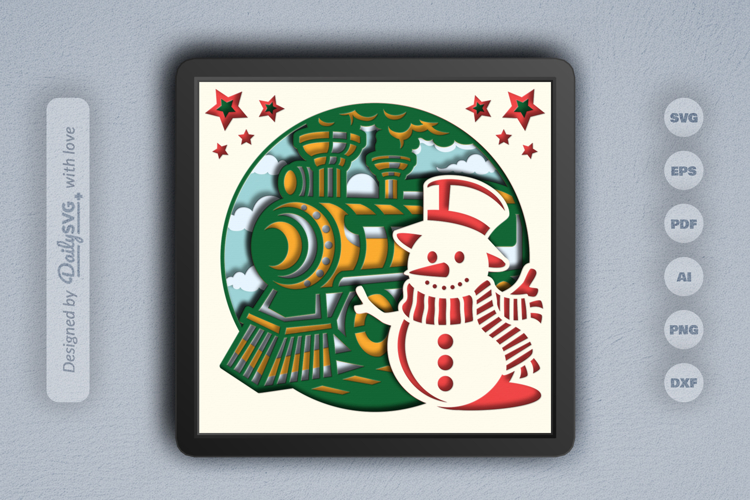 Winter Snowman and Train Layered Papercut