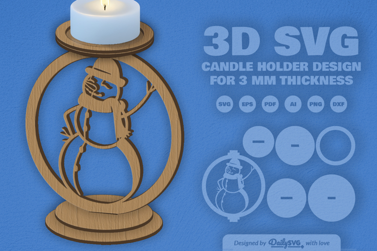Winter Snowman Candle Holder Laser Cut
