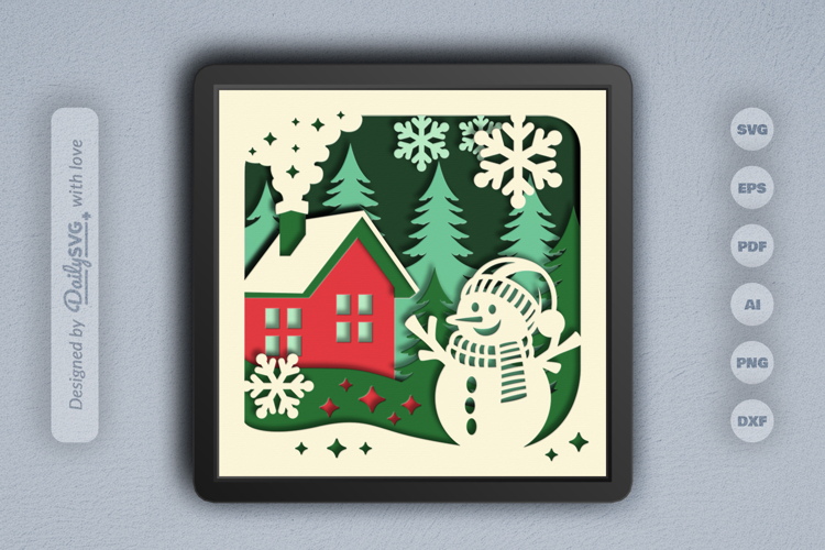 Winter Snowy House with Snowman Layered Papercut