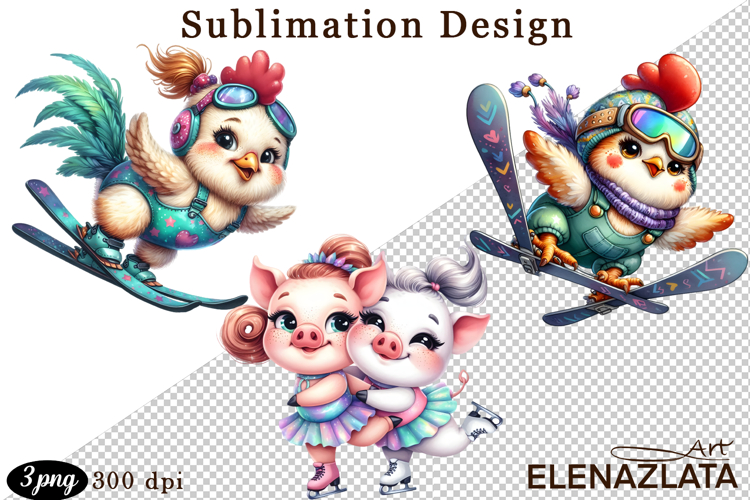Winter sports clipart, American sports, animal clipart