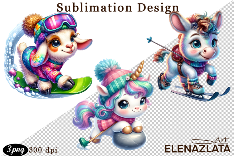 Winter sports clipart, American sports, animal clipart