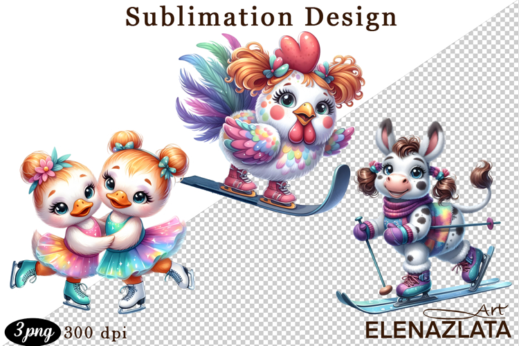 Winter sports clipart, American sports, animal clipart