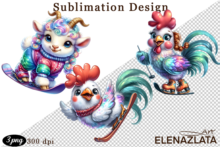 Winter sports clipart, American sports, animal clipart