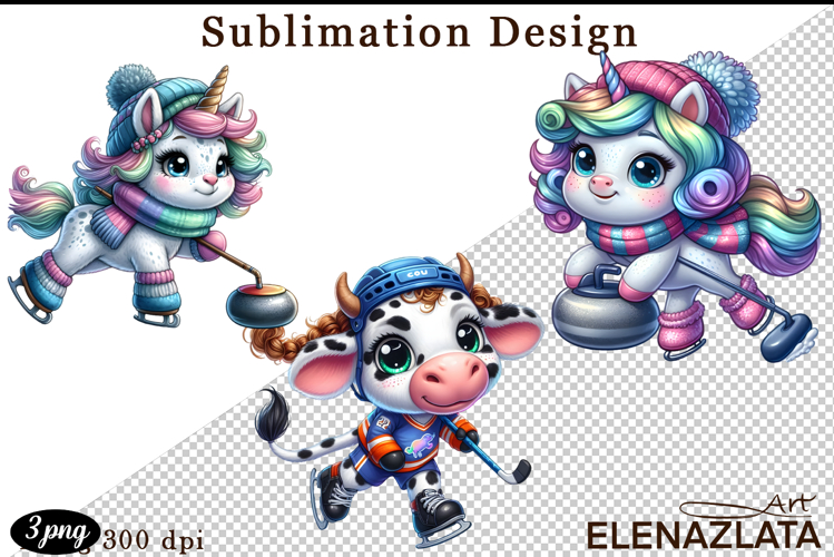 Winter sports clipart, American sports, animal clipart