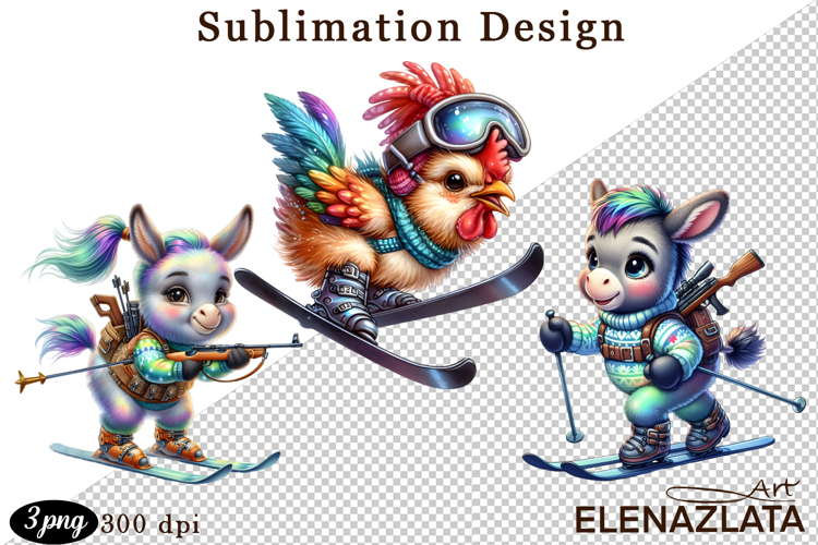 Winter sports clipart, American sports, animal clipart