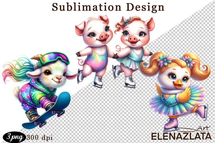 Winter sports clipart, American sports, animal clipart