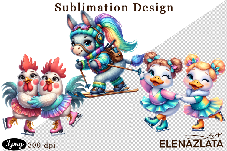 Winter sports clipart, American sports, animal clipart