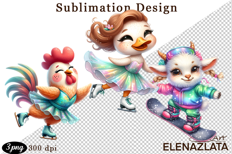 Winter sports clipart, American sports, animal clipart