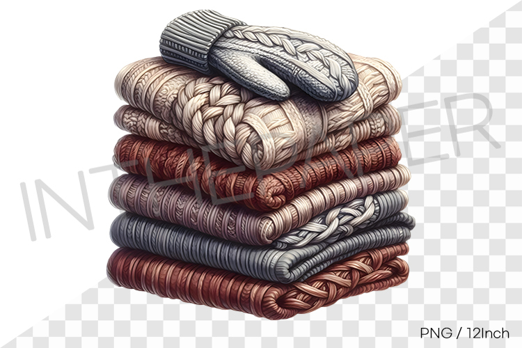 Cozy winter mittens on knitted fabric PNG winter fabric art example image 1