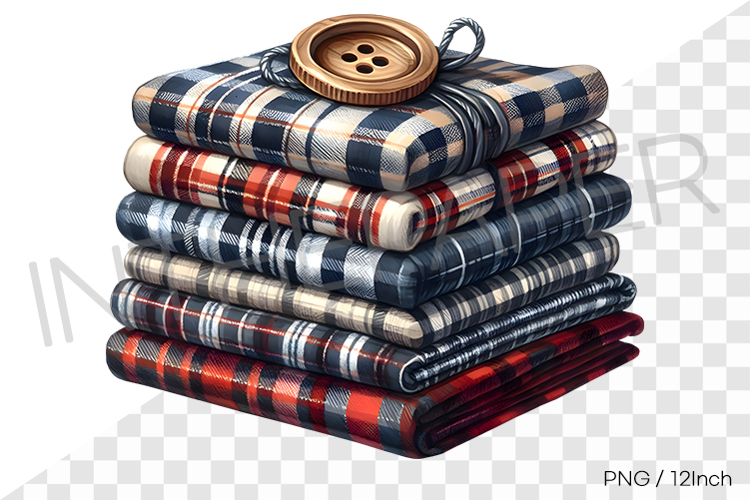 Vintage button on plaid check winter fabric PNG winter art example image 1