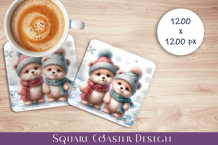 Cute Bears Coaster Design. Winter Bears Coaster Sublimation