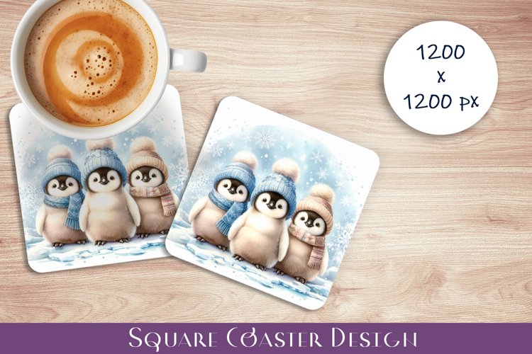 Cute penguins Coaster Design. Winter Coaster Sublimation