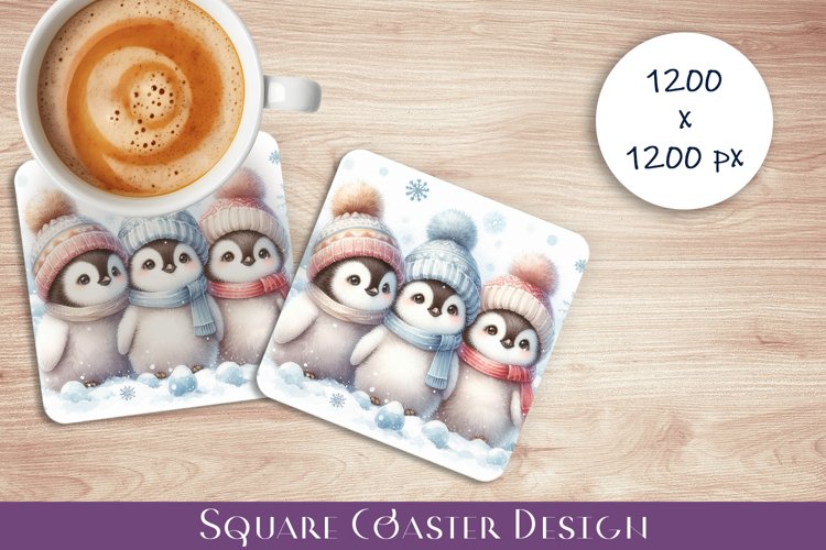 Cute penguins Coaster Design. Winter Coaster Sublimation