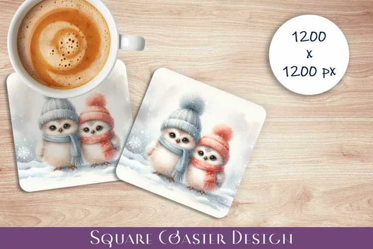 Cute owls Coaster Design. Winter Coaster Sublimation