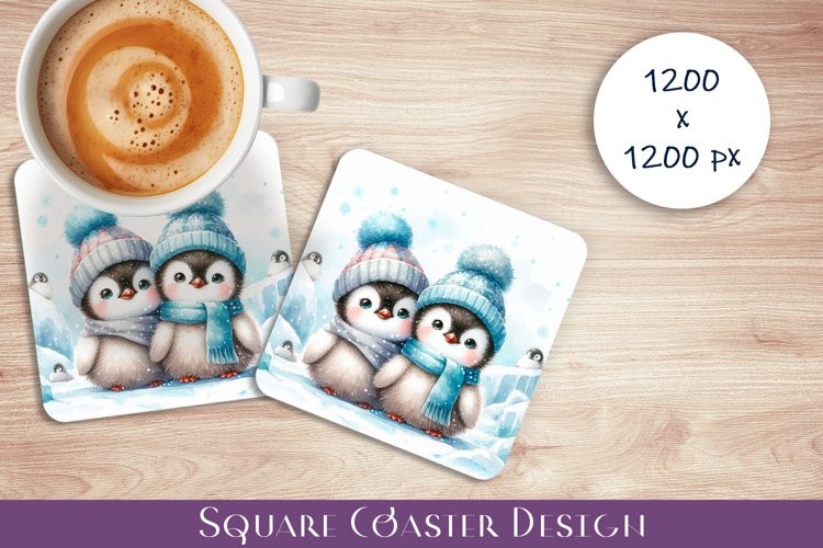 Cute penguins Coaster Design. Winter Coaster Sublimation