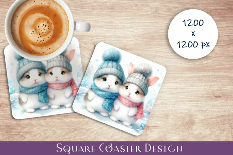 Cute animals, teddy banny. Winter Coaster Sublimation