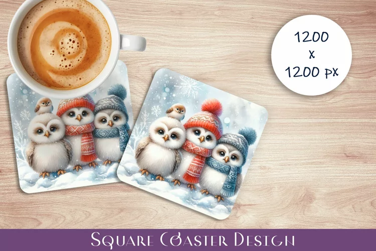 Cute owls Coaster Design. Winter Coaster Sublimation