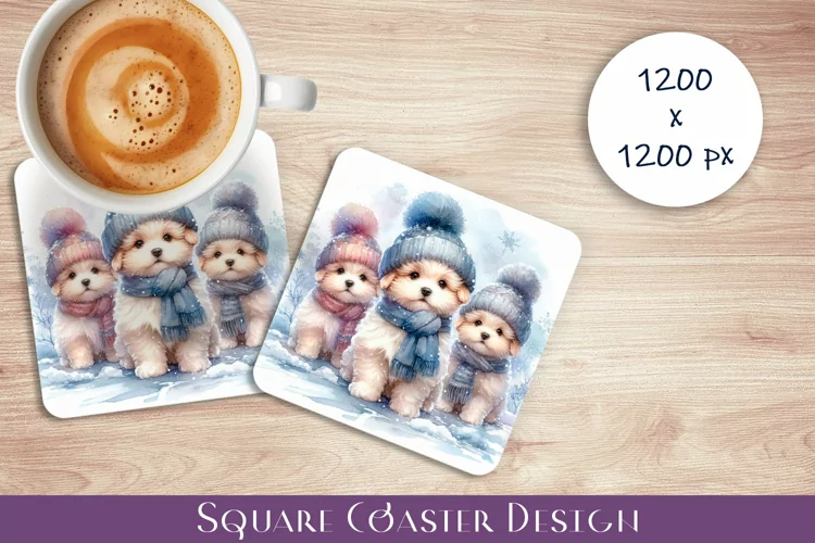 Cute dogs Coaster Design. Winter Coaster Sublimation
