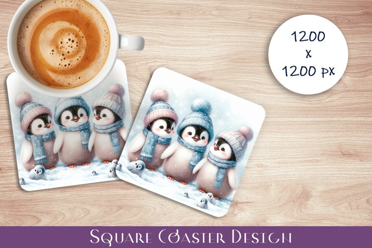 Cute penguins Coaster Design. Winter Coaster Sublimation