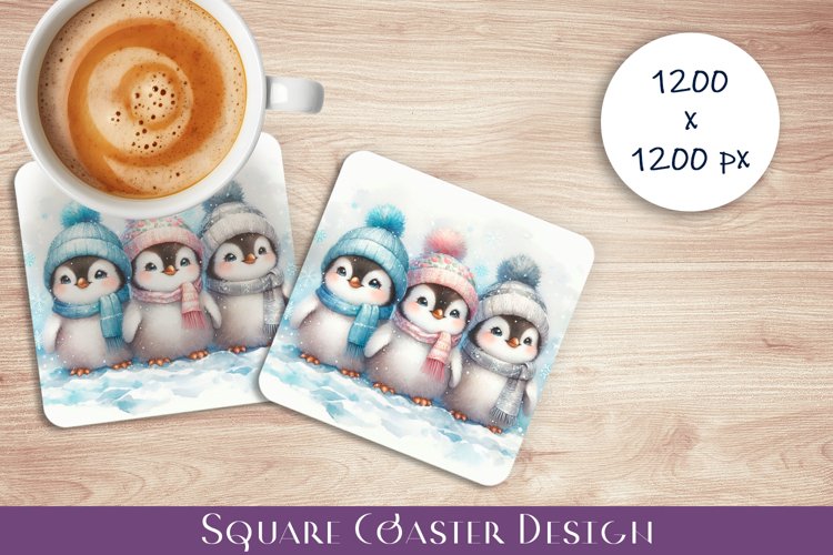 Cute penguins Coaster Design. Winter Coaster Sublimation