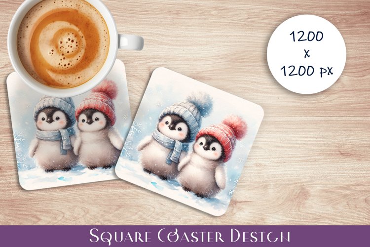 Cute penguins Coaster Design. Winter Coaster Sublimation