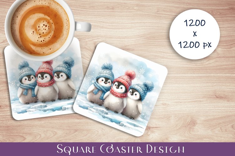 Cute penguins Coaster Design. Winter Coaster Sublimation