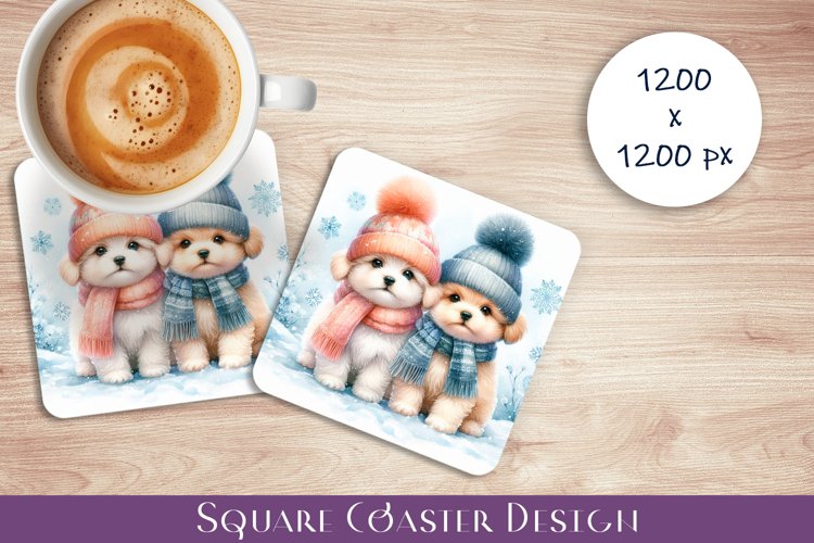 Cute dogs Coaster Design. Winter Coaster Sublimation