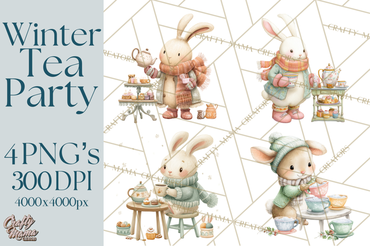 Winter Tea Party Animals PNG, Woodland Cozy Clipart