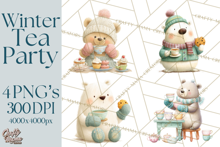 Winter Tea Party Animals PNG, Woodland Cozy Clipart